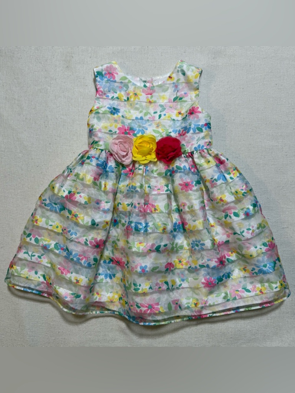 Vintage George Floral Dress White Tulle Colorful Toddler Kids 3T